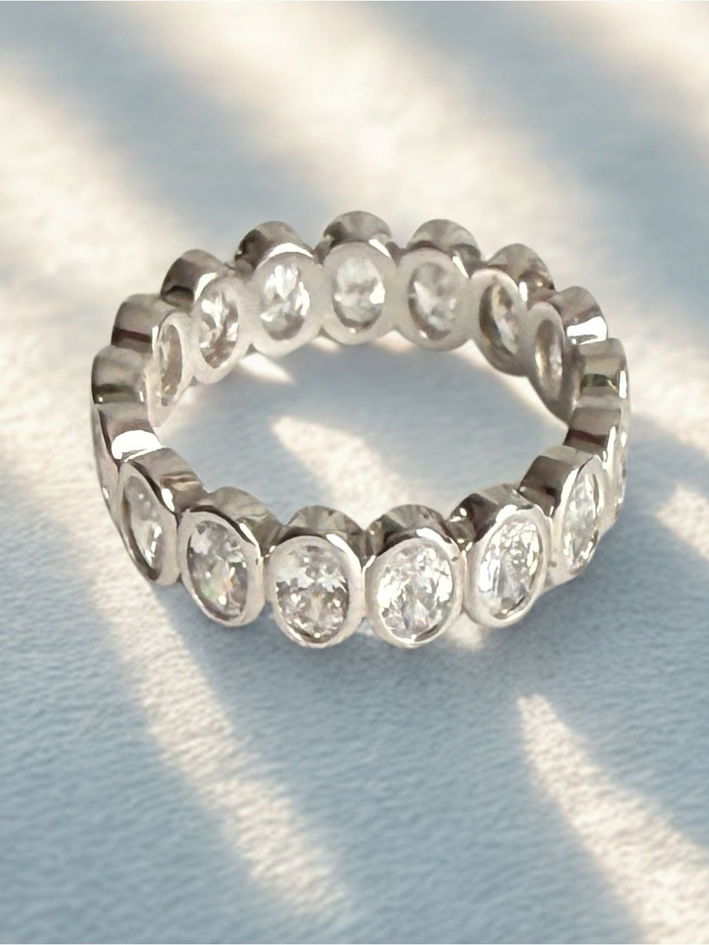 Size 7 White Gold Filled Bezel Set CZ Eternity Band Ring NWOT